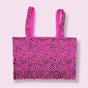 Neon Pink Ribbed Crop Top Animal Print Stretchy Graphic Womens Size Large